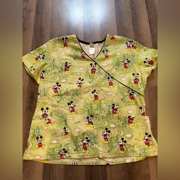 Disney Tops - Disney Mickey Mouse Nurse Scrub Top XL Green City Skyline Print